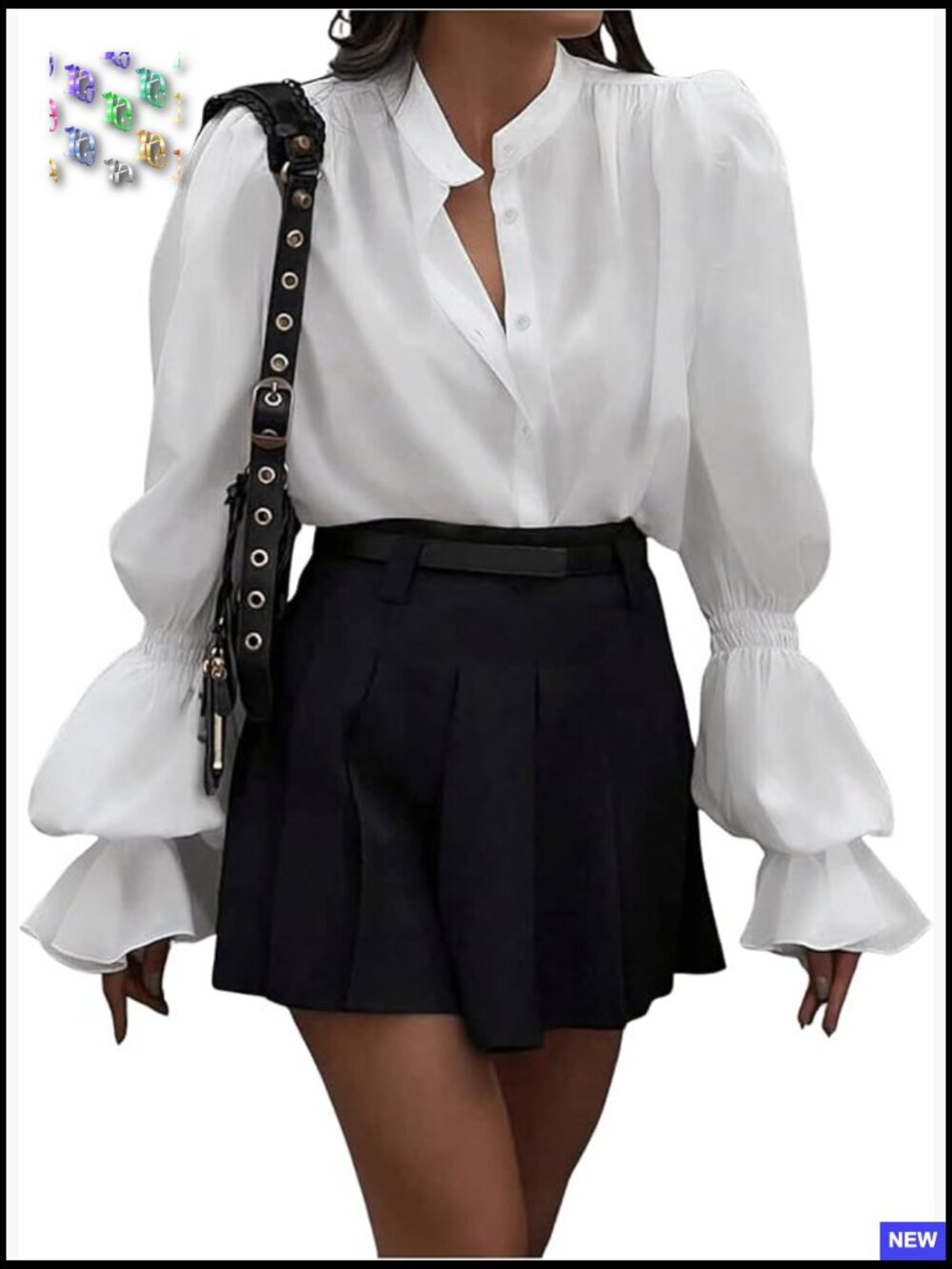 Puff Sleeve Button Down Blouse Vintage Loose Fit Dressy Casual Top - Picture 1 of 7